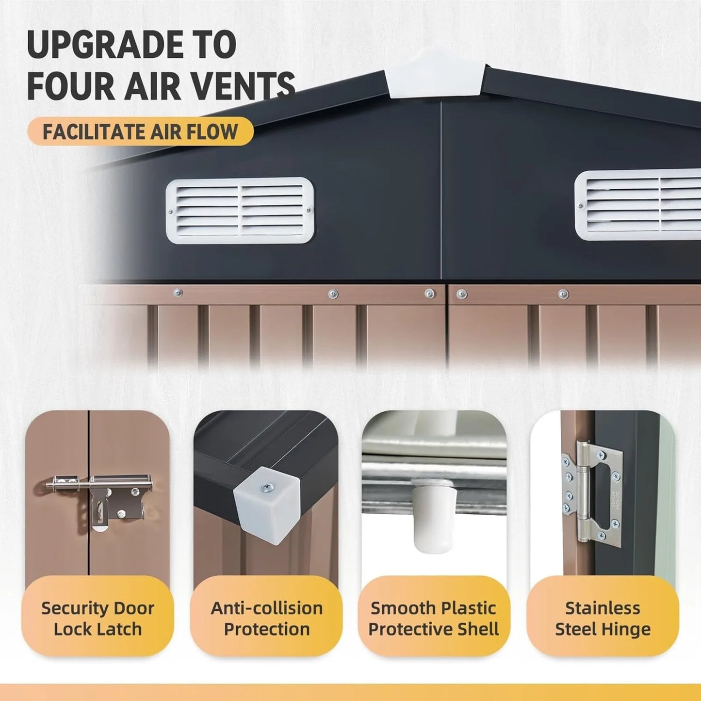 Galvanized Steel Outdoor Storage Shed With Floor And Vents