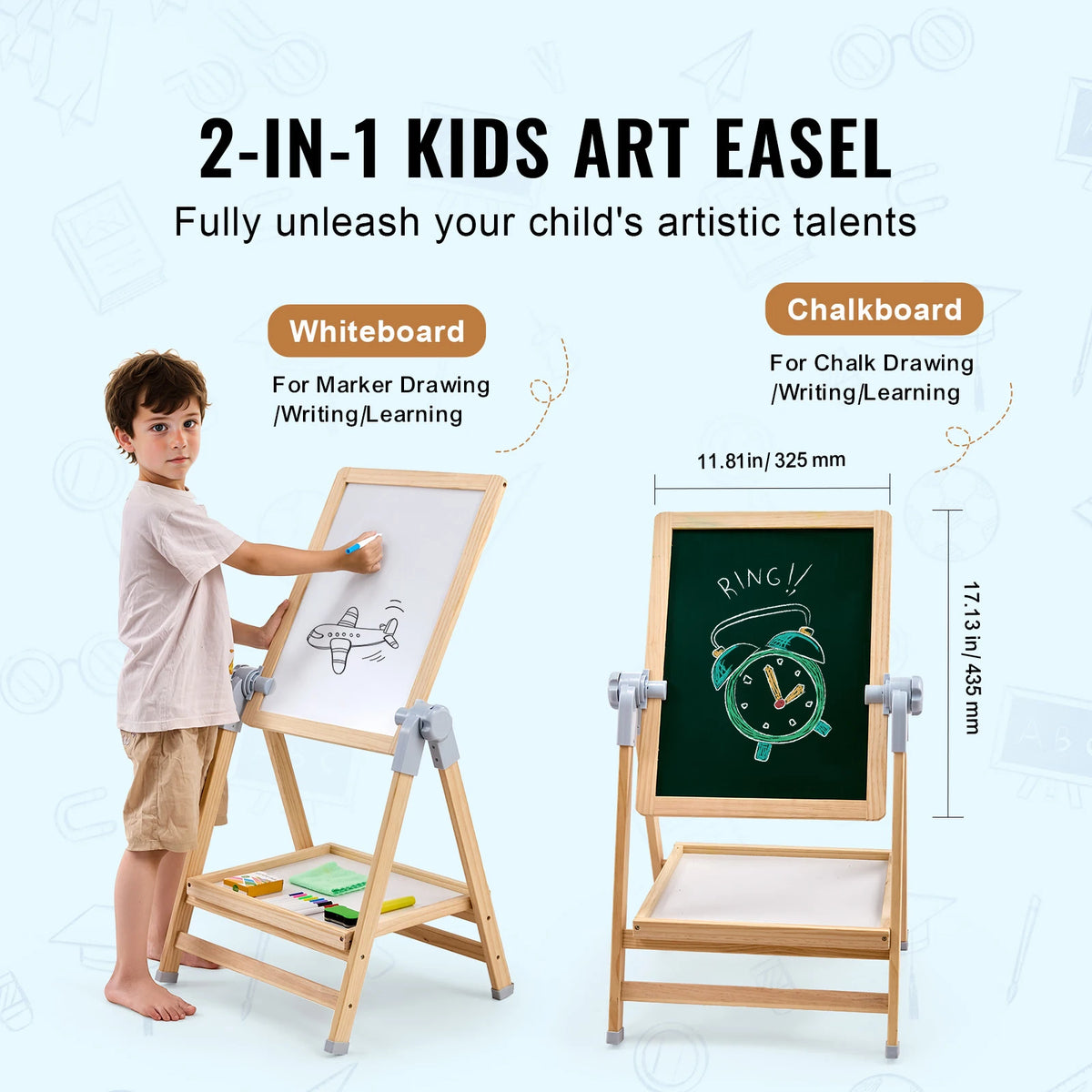 SucceBuy Wooden Magnetic Drawing Board Easel With Paints For Kids