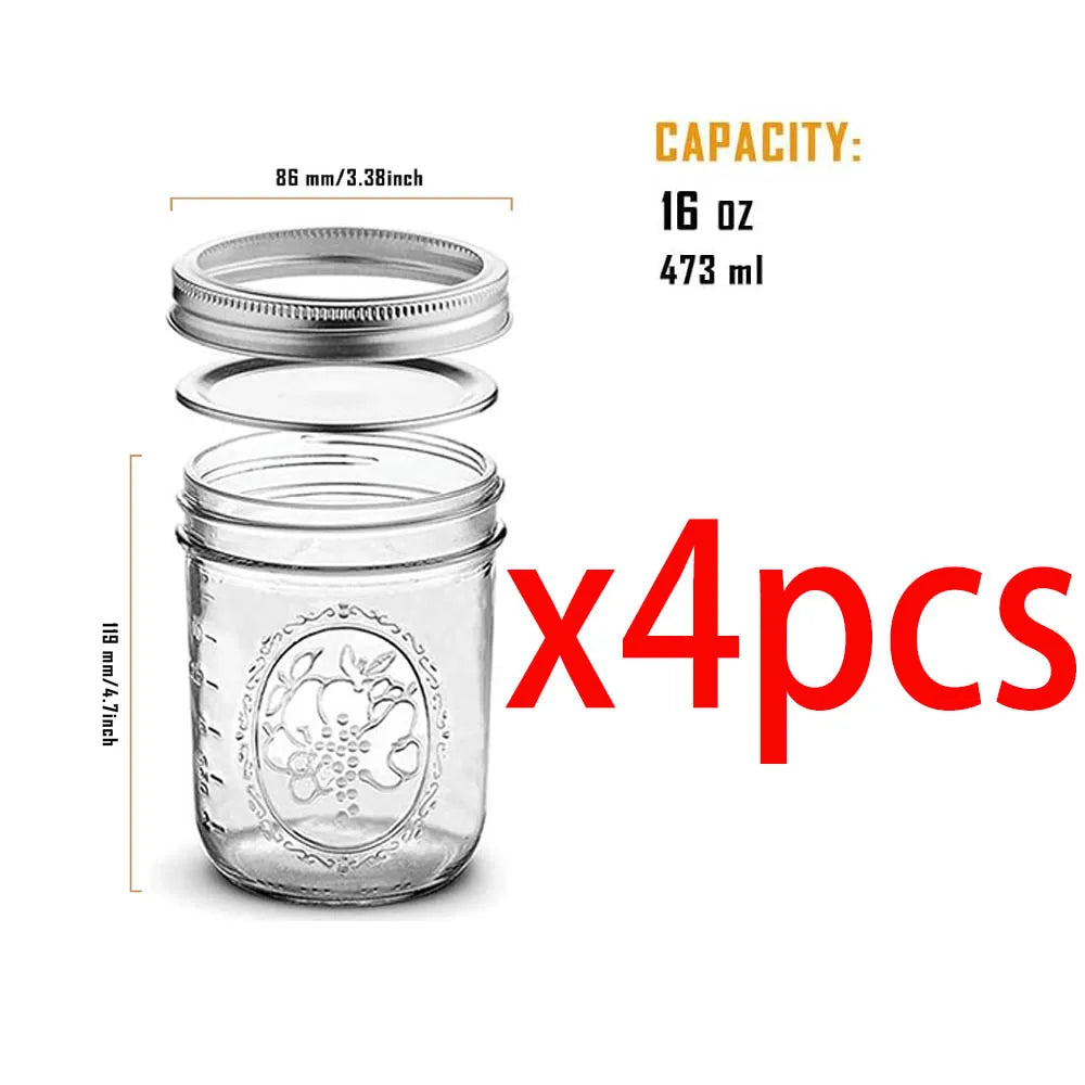 Wide Mouth Mason Glass Jars With Airtight Metal Lids