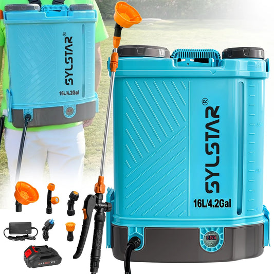 4 Gal Battery Powered Backpack Sprayer,18V 2.6Ah Battery, 0-100PSI,5 Nozzles,Electric Garden Sprayer for Farm Lawn Pest Control