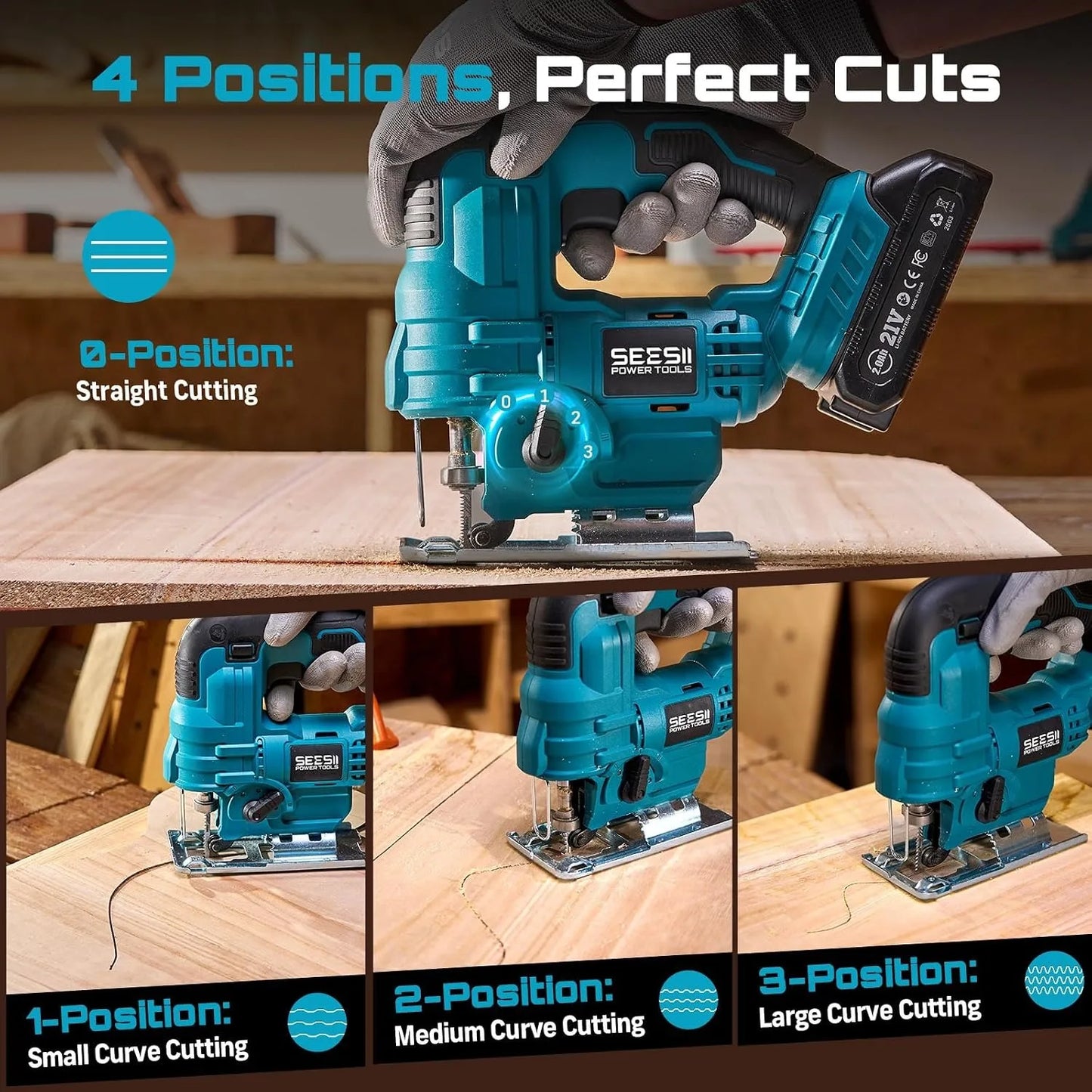 Seesii Cordless Jigsaw Tool Rechargeable Multifunction Wood Cutter