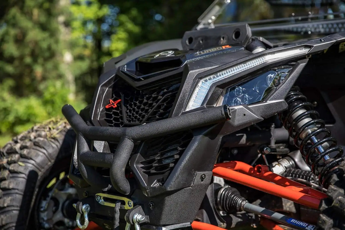 Winch Ready Front Bumper For Can-Am Maverick X3, Mount Any SuperATV Black Ops Winches, Includes 2 Tow Clevises And ARMW Armor For Protection, Full Front End Protection