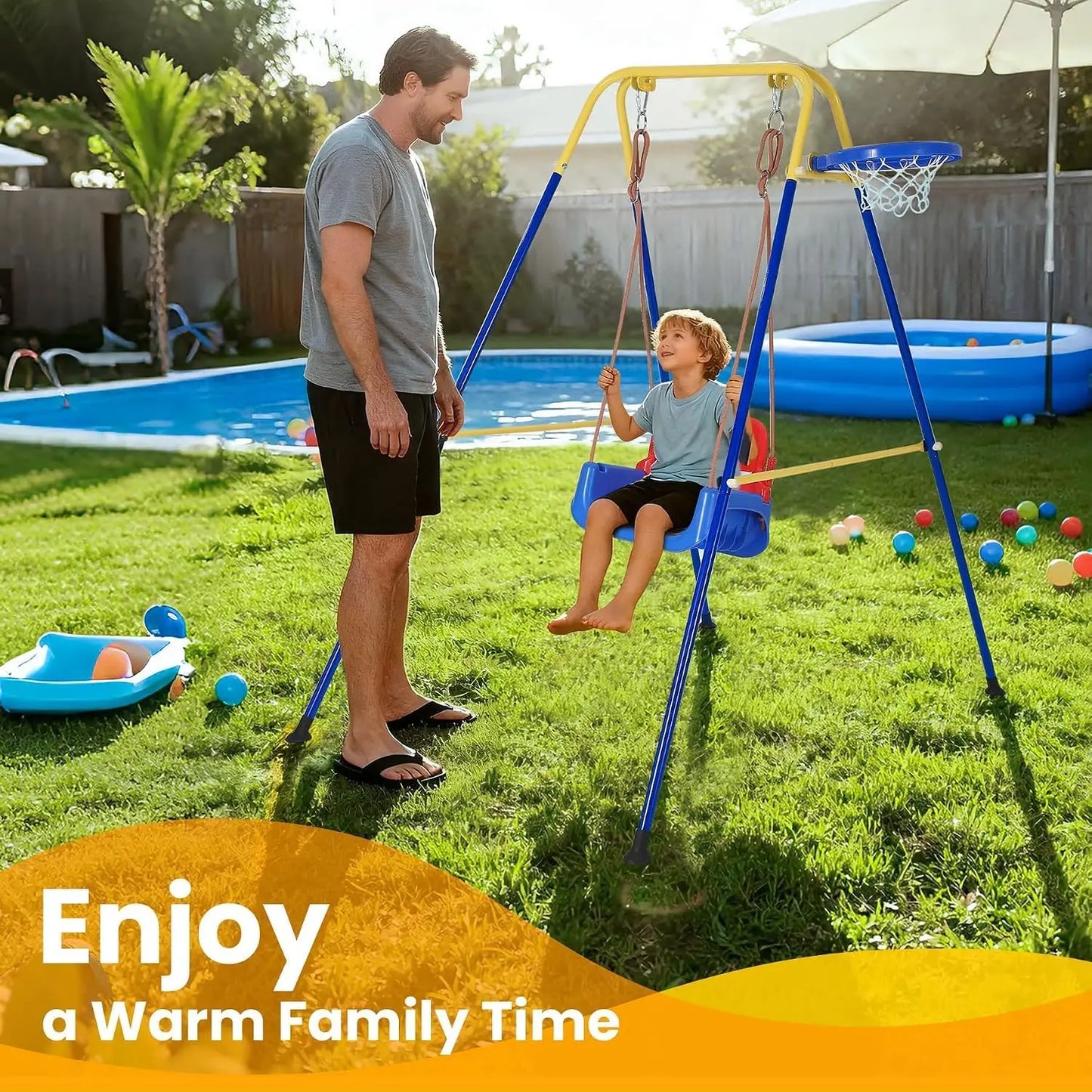 Twister Ck 4In1 Foldable Toddler Swing Set With Basketball Hoop