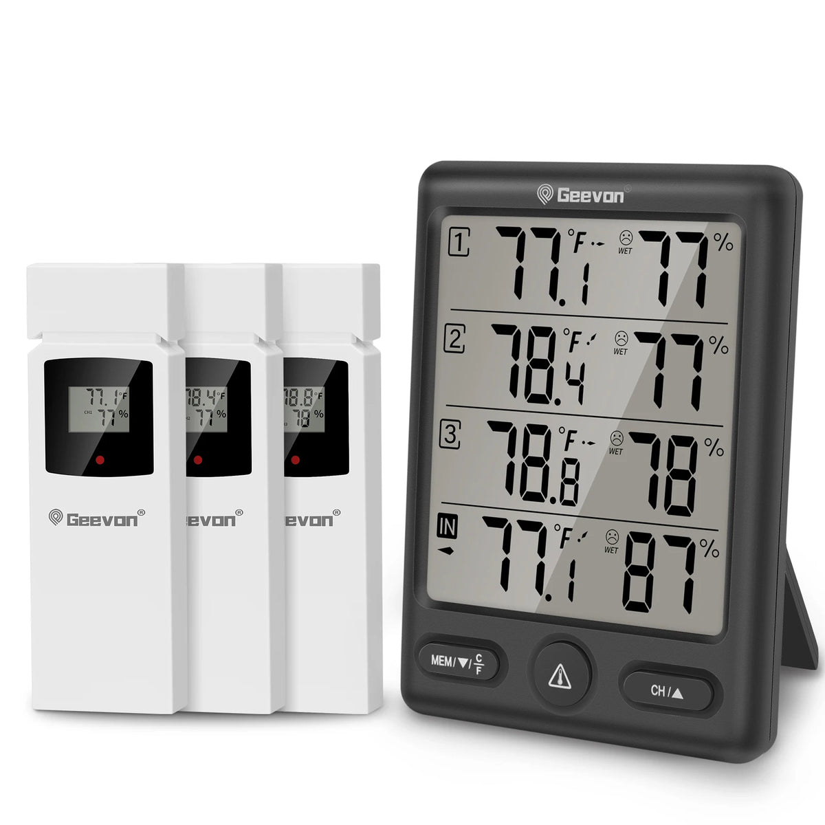 Geevon Wireless Indoor Outdoor Thermometer With 3 Remote Sensors Hygrometer