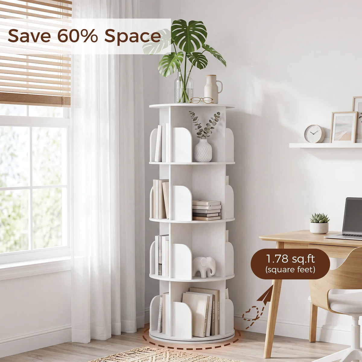 MCQ Rotating Bookshelf For Living Room With Modern Cube Storage