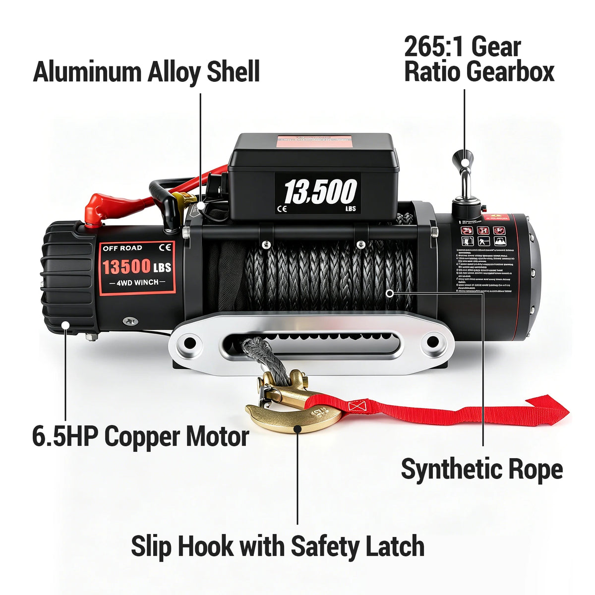 SIHAO 13500LBS Electric Winch 12V - High-Strength Synthetic Rope with Wireless Remote for Off-Road 4x4, ATV, Truck & Trailer 8