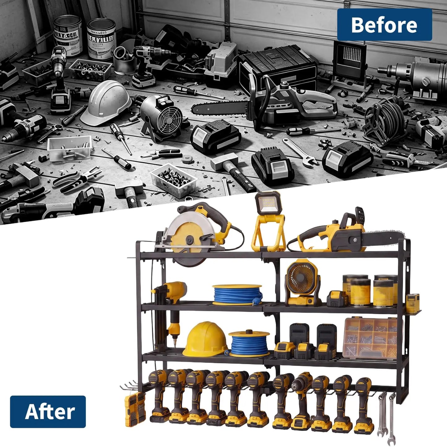 Heavy Duty Wall Mount Power Tool Organizer Rack With Holders