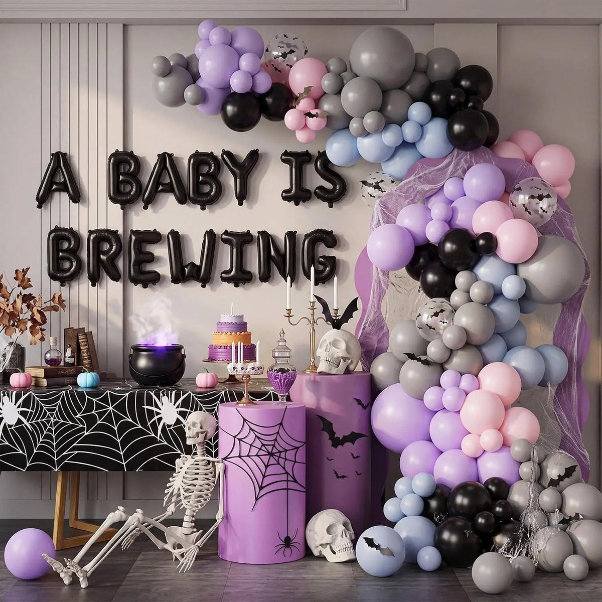 Halloween Gender Reveal Baby Shower Decorations Kit With Balloon Garland