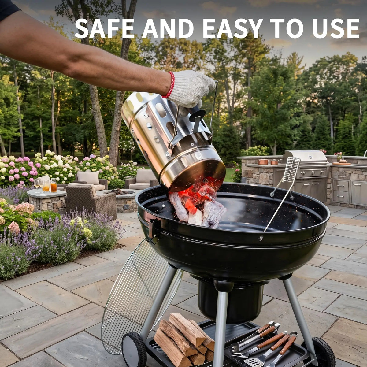 Stainless Steel Charcoal Chimney For Grill Quick Light Charcoal Chimney Starter With Heat Resistant Handle Safe BBQ Grill Charcoal Lighter Silver 32 X 19 X 32.5 CM