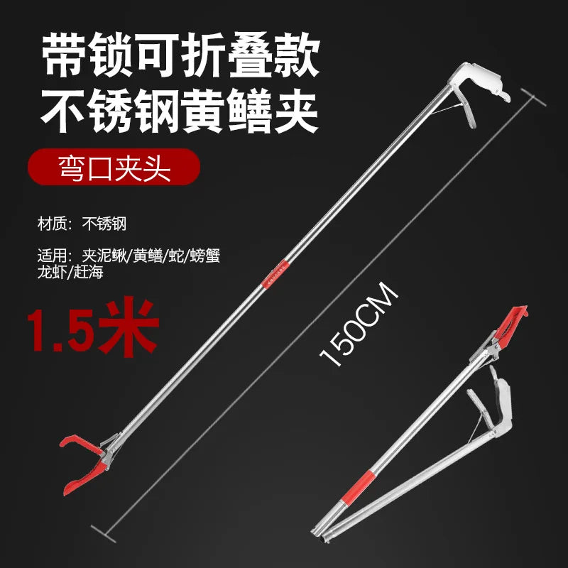 Stainless Steel Foldable Snake Tongs Wide Jaw Reptile Grabber Tool