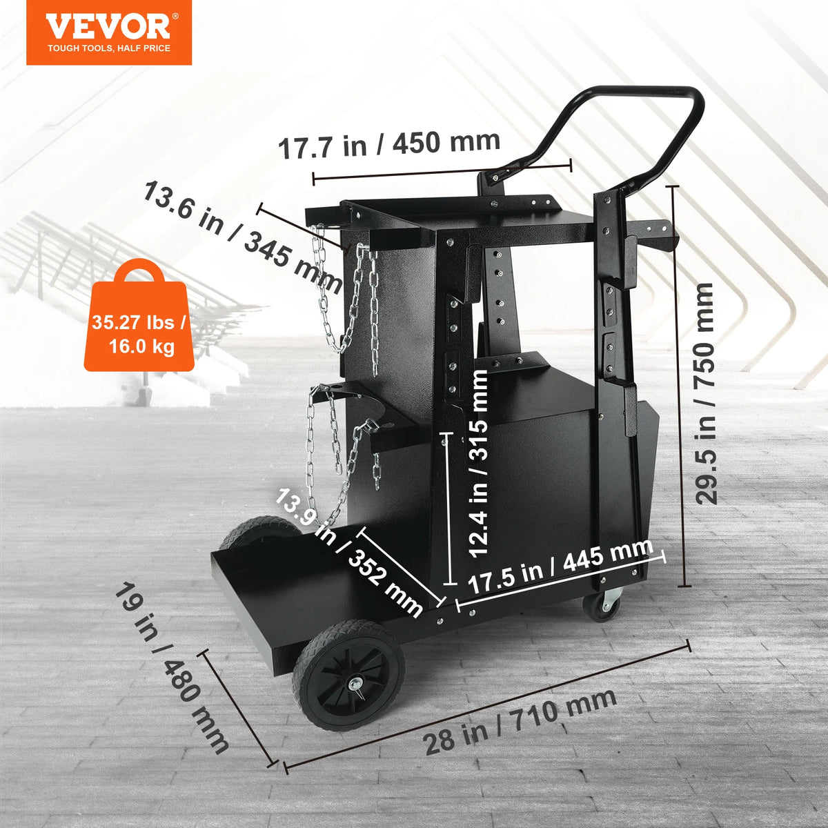 Heavy Duty Steel Welding Cart With Lockable Gas Cylinder Storage