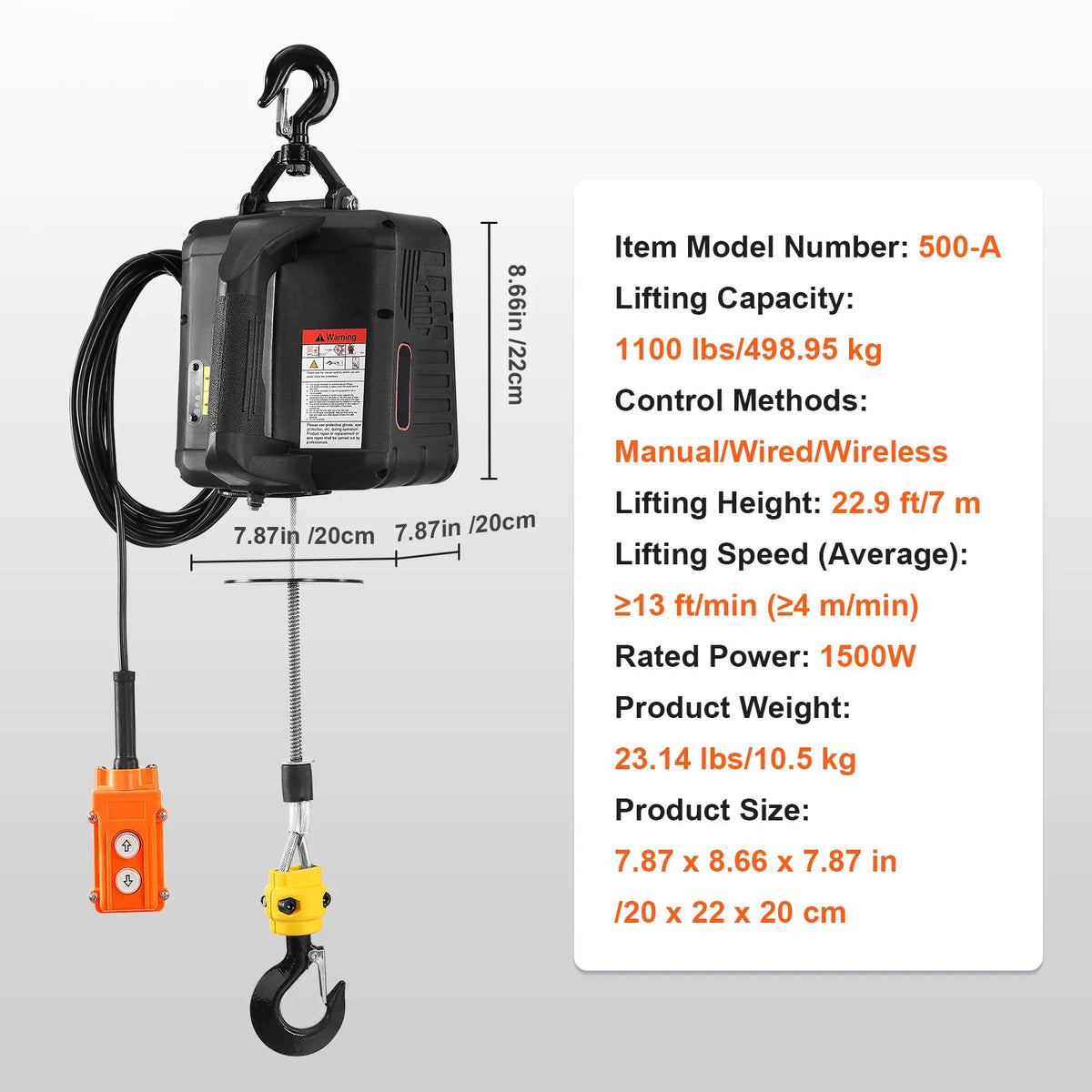 SucceBuy Electric Hoist Winch 1100lbs Portable With Wireless Remote