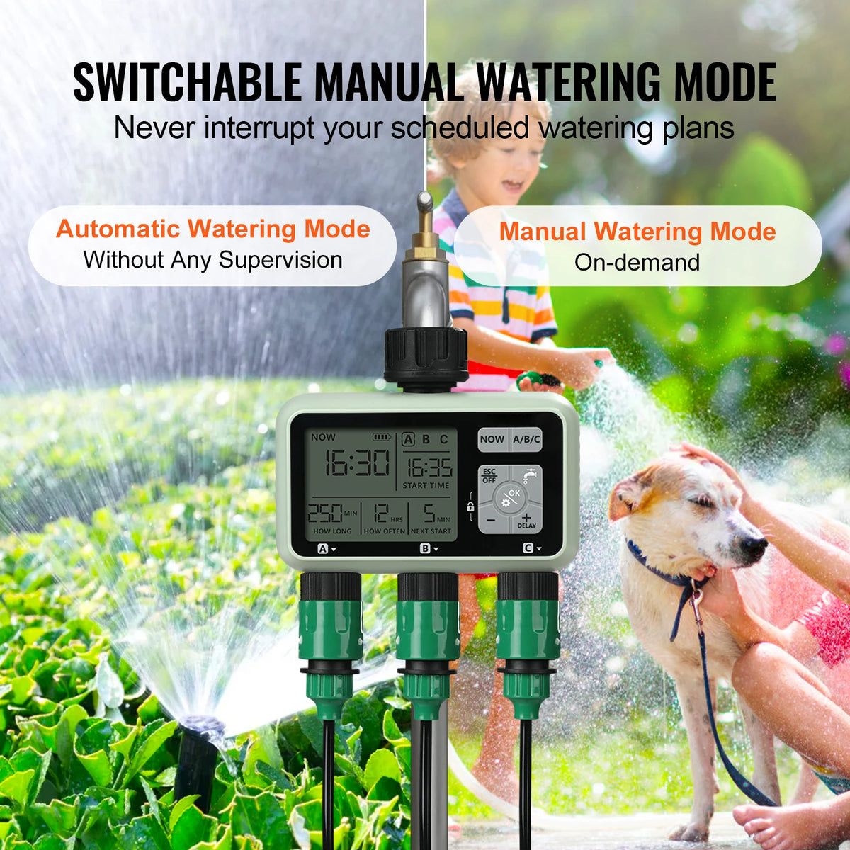 SucceBuy 3 Outlet Water Timer LCD Display Rain Delay Mode