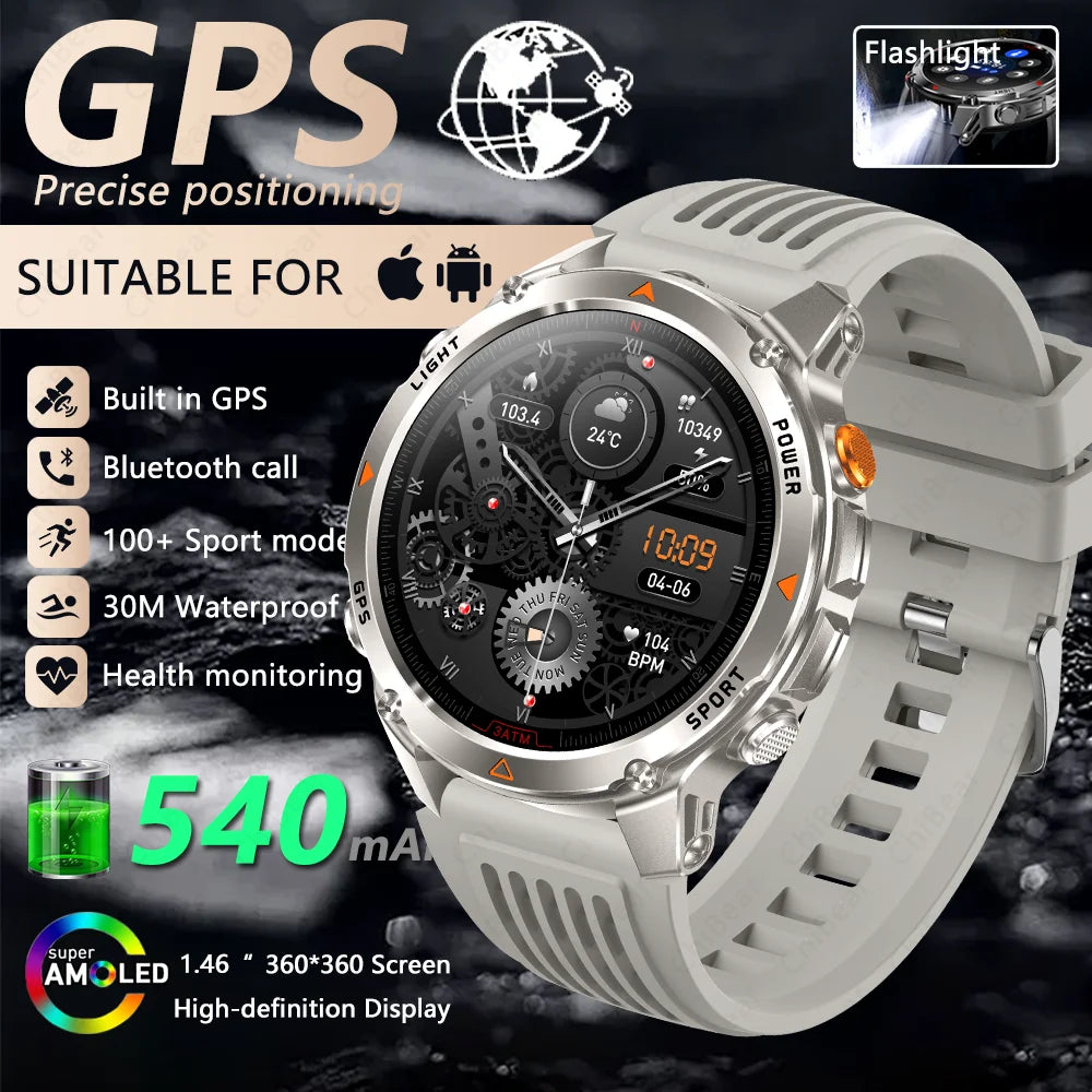 2026 New GPS Map Navigation Smart Watch Men Women Amoled Screen 3ATM Waterproof Sports Compass Health Bluetooth Call Smartwatch