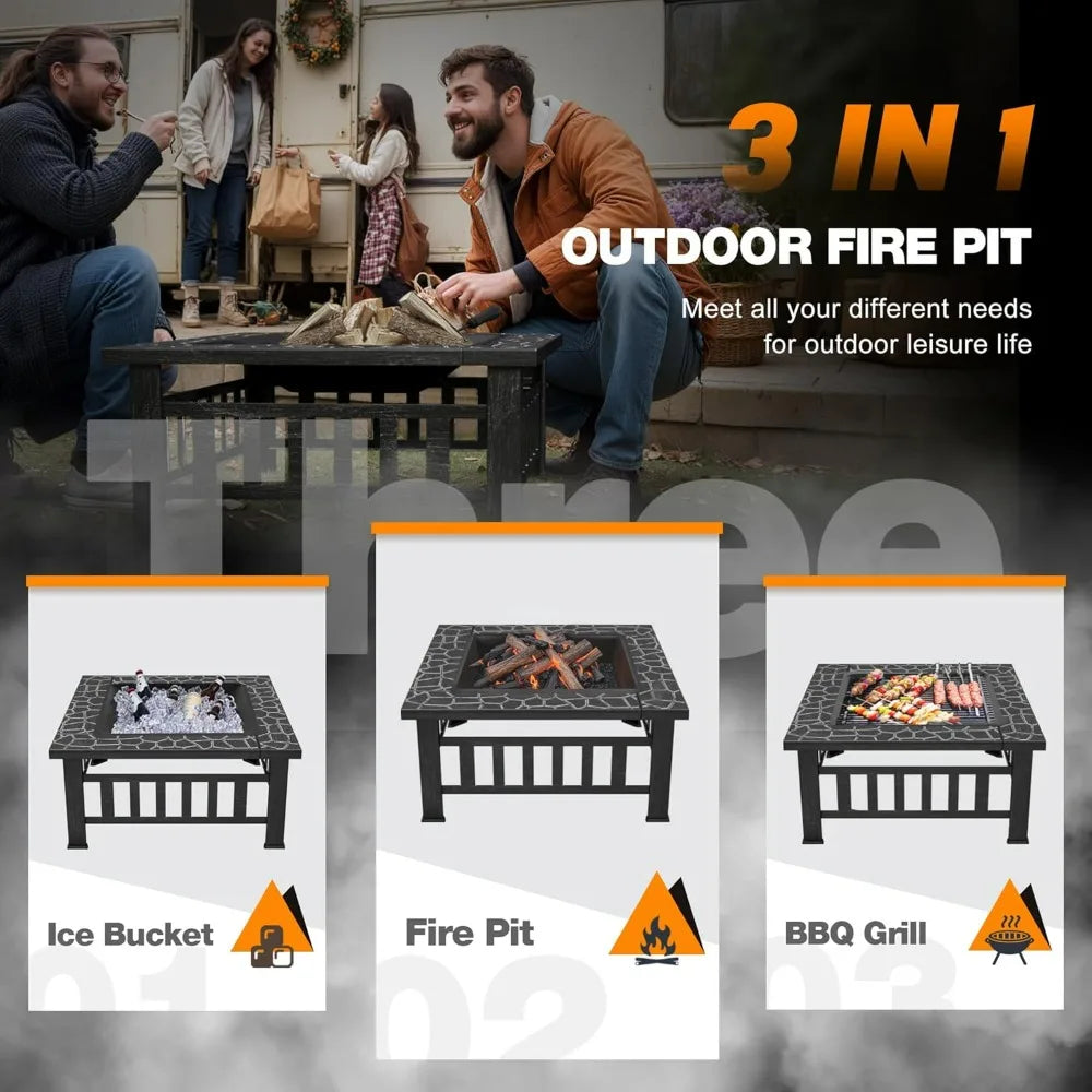 Premium Metal Outdoor Fire Pit Table With Waterproof Cover