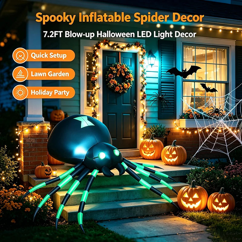 LED Glowing Inflatable Spider Outdoor Halloween Yard Decor