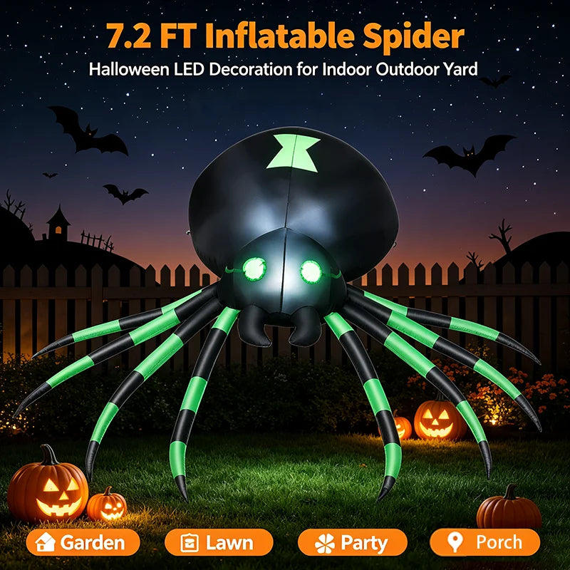 LED Glowing Inflatable Spider Outdoor Halloween Yard Decor