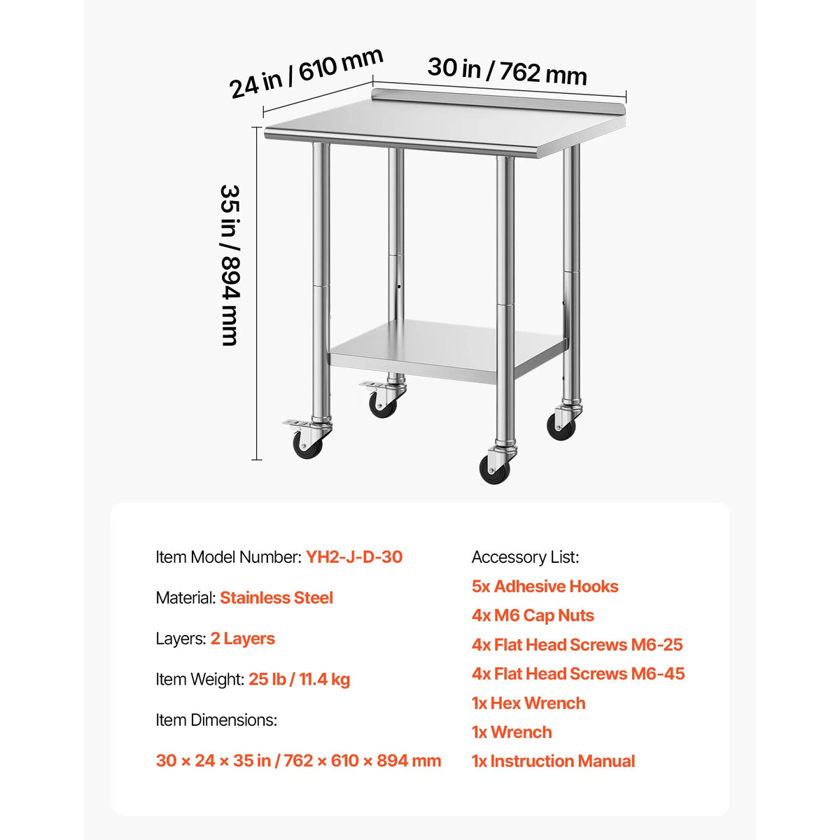 SucceBuy Stainless Steel Work Table With Wheels Commercial Kitchen Station