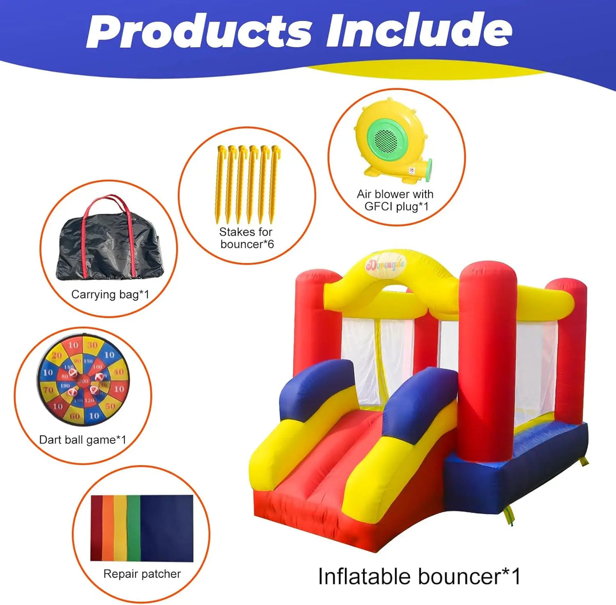 GSF Inflatable Bounce House With Slide And Blower For Kids