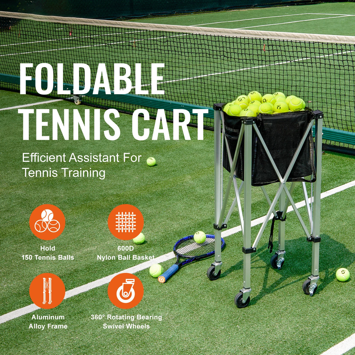 Vevor Foldable Tennis Ball Cart With Wheels For Training