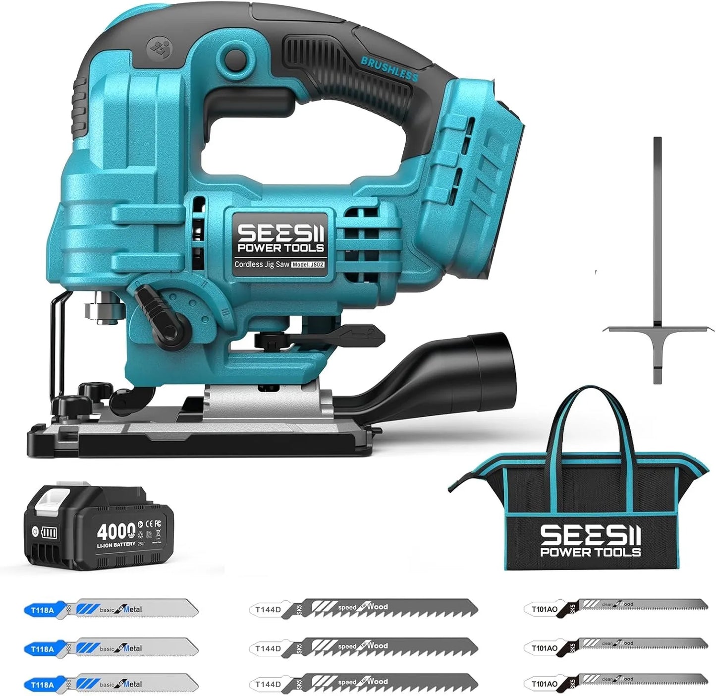 Seesii Cordless Jigsaw Tool Rechargeable Multifunction Wood Cutter