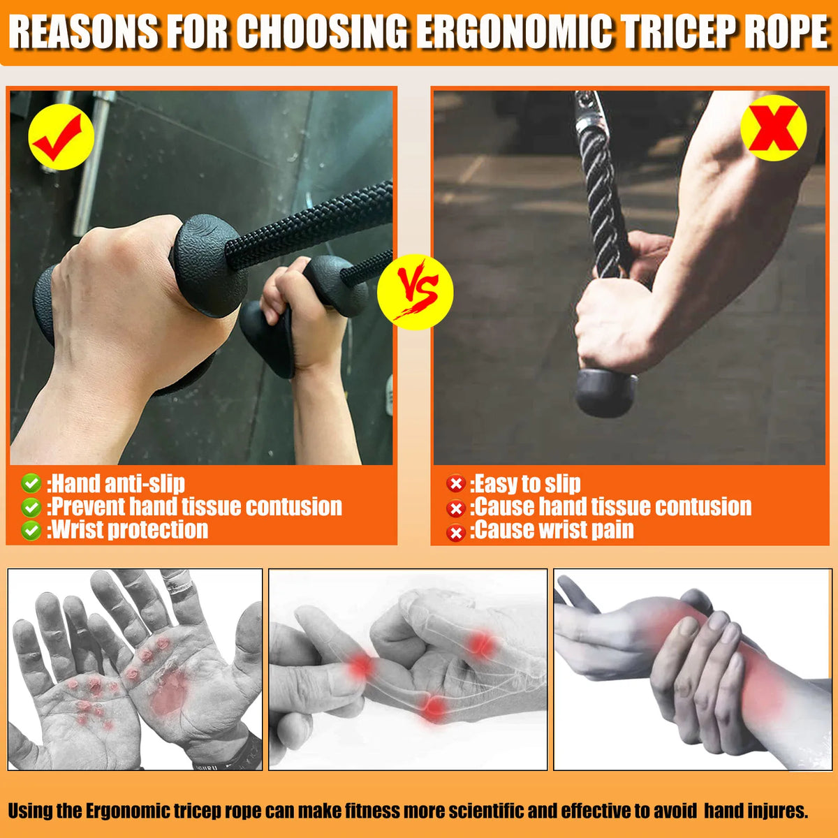 MARSAFIT Ergonomic Tricep Rope Cable Attachment for Gym Training