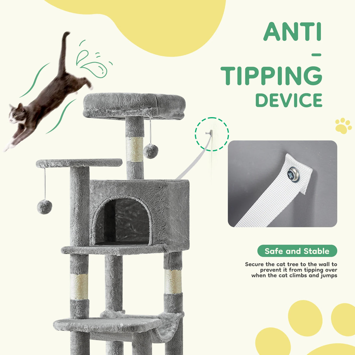 JHK Four Tier Cat Tree Featuring Sisal Posts And Hammock