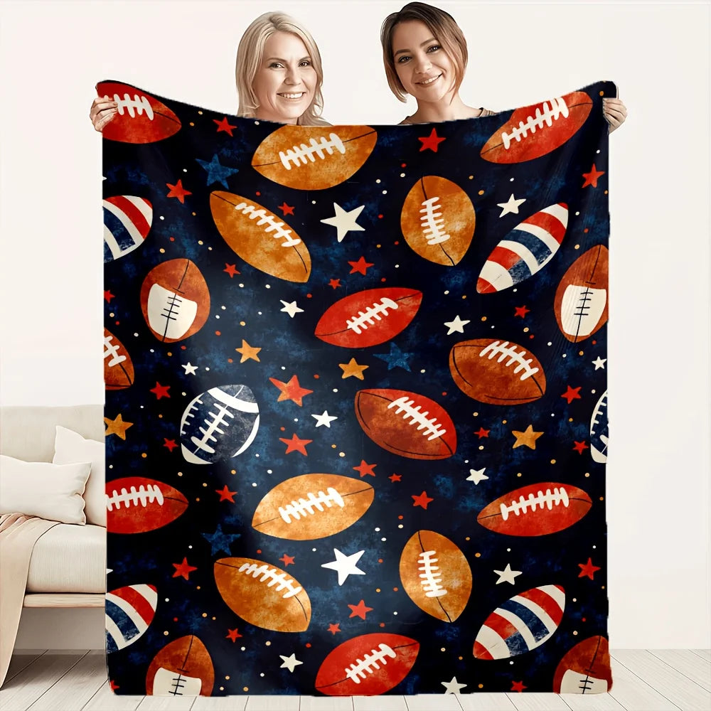 Star Football Pattern Flannel Blanket For Cozy All Season Comfort