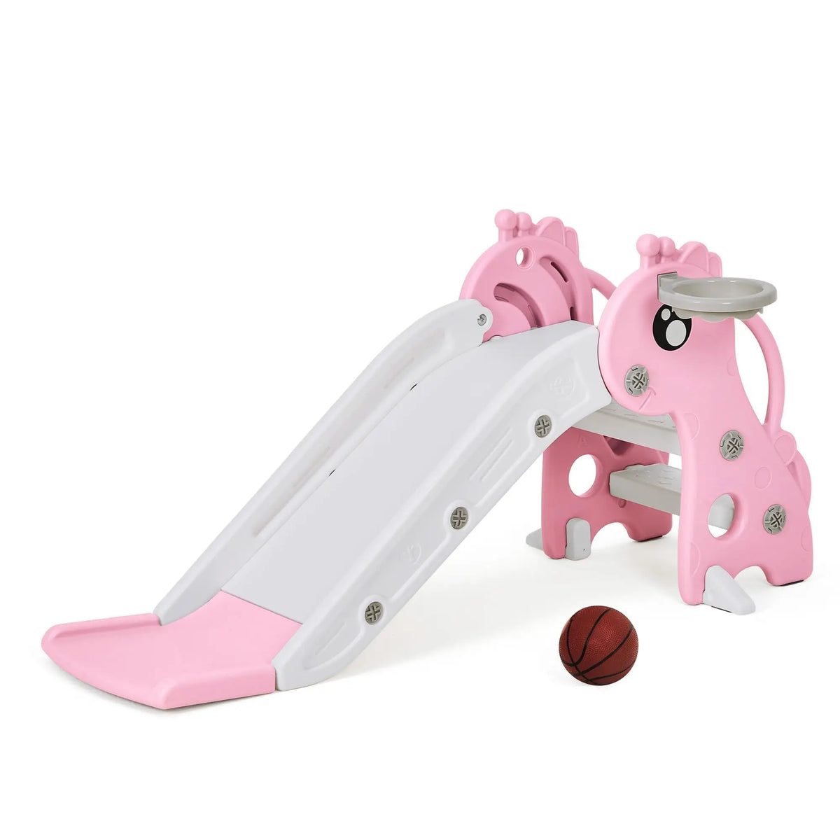 Indoor Toddler Slide With Basketball Hoop Deer Design Folding Playset