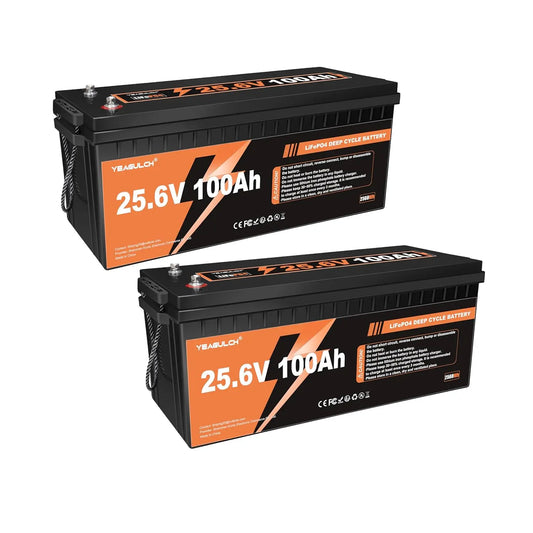 2 Packs 24V 100Ah LiFePO4 Battery with 100A BMS 2560Wh | 15000+ Deep Cycles Rechargeable Perfect for Off-Grid Solar, Customized