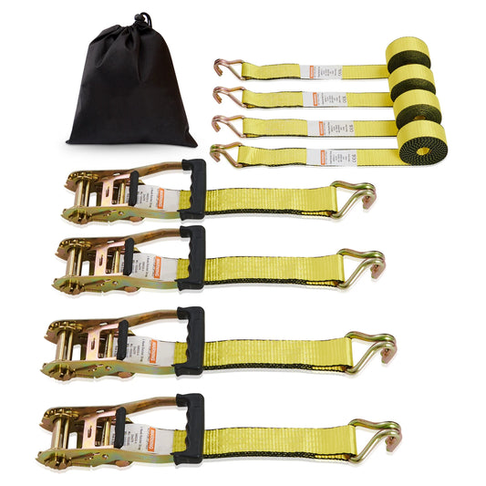 SucceBuy 4pcs 2/4/8M Ratchet Strap Tie Down Cargo Belt with Metal Buckle Tensioner Strong Lashing for Luggage Car Motorcycle