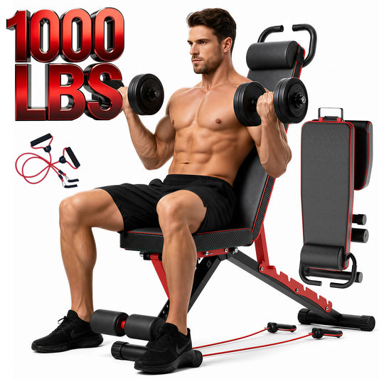 Foldable Weight Bench With Adjustable Backrest And Resistance Bands