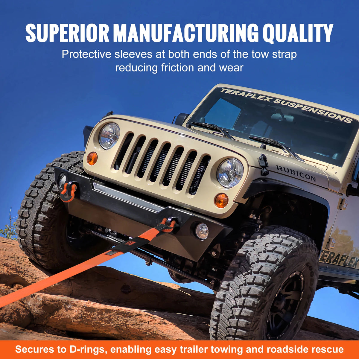 SucceBuy Polyester Tow Strap Recovery Kit High-Strength Car Racing Tow Ropes Auto Trailer Winch Towing Strap for Truck Jeep SUV