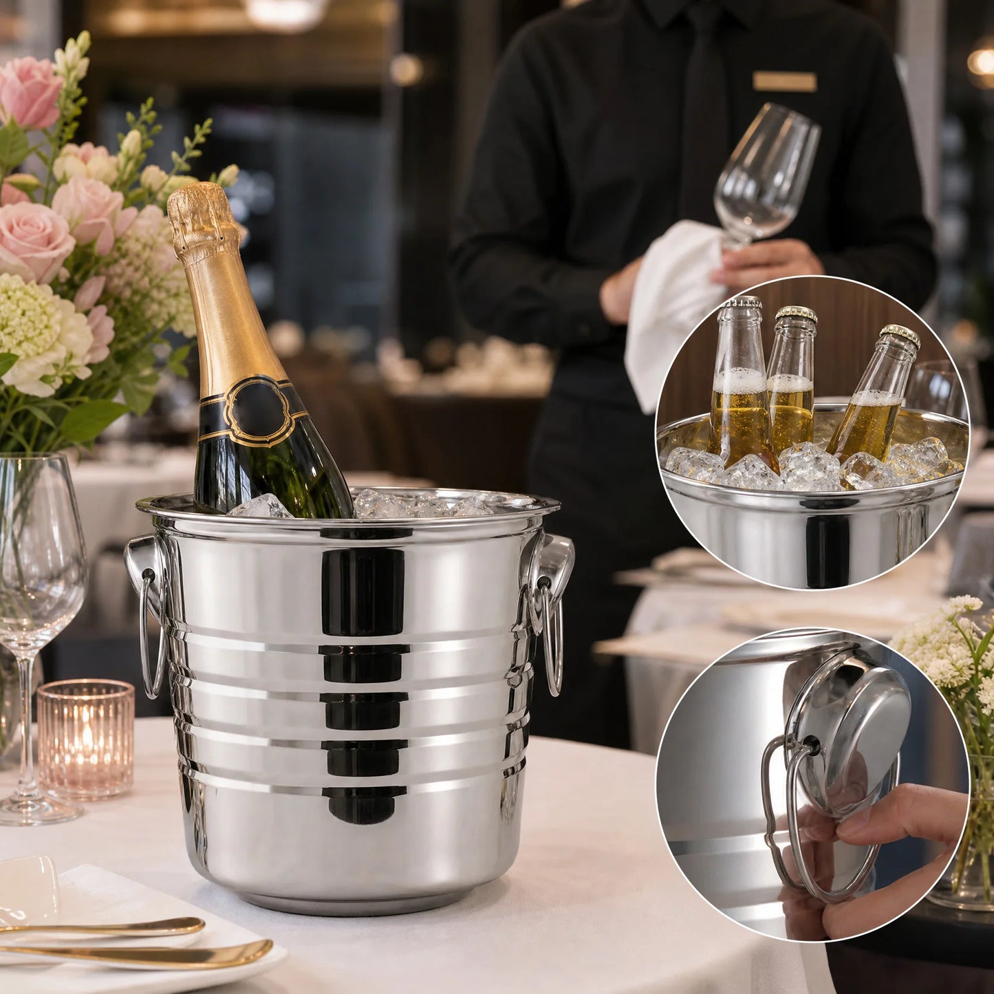 Stainless Steel Ice Bucket With Handles For Outdoor Events
