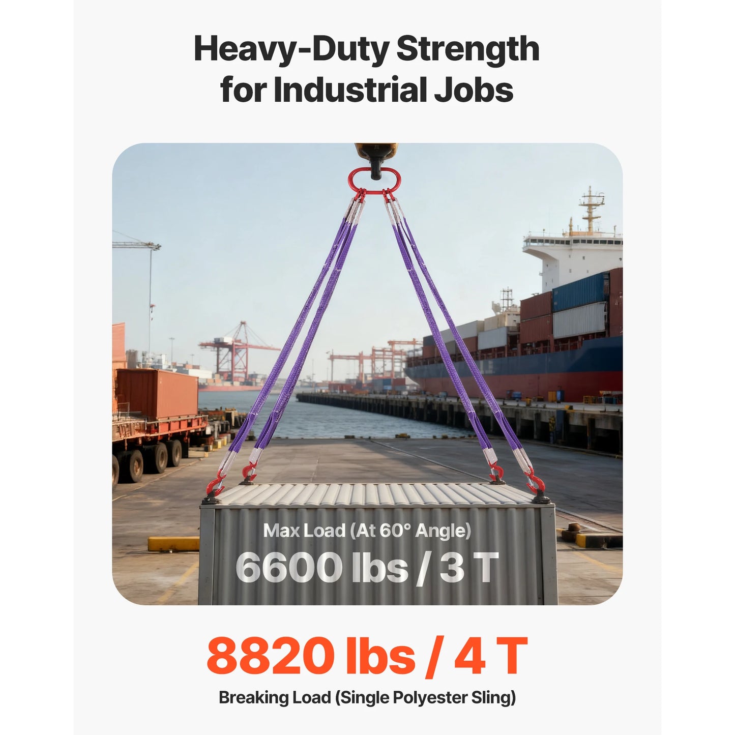 SucceBuy 4 Leg Polyester Bridle Lifting Sling With Hooks