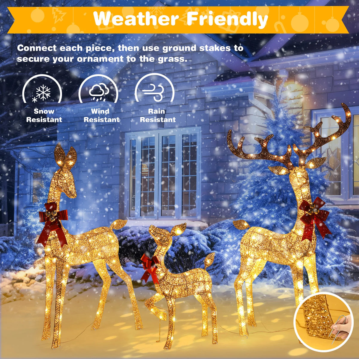 Lighted Christmas Deer Family Set LED Outdoor Yard Lights Decor