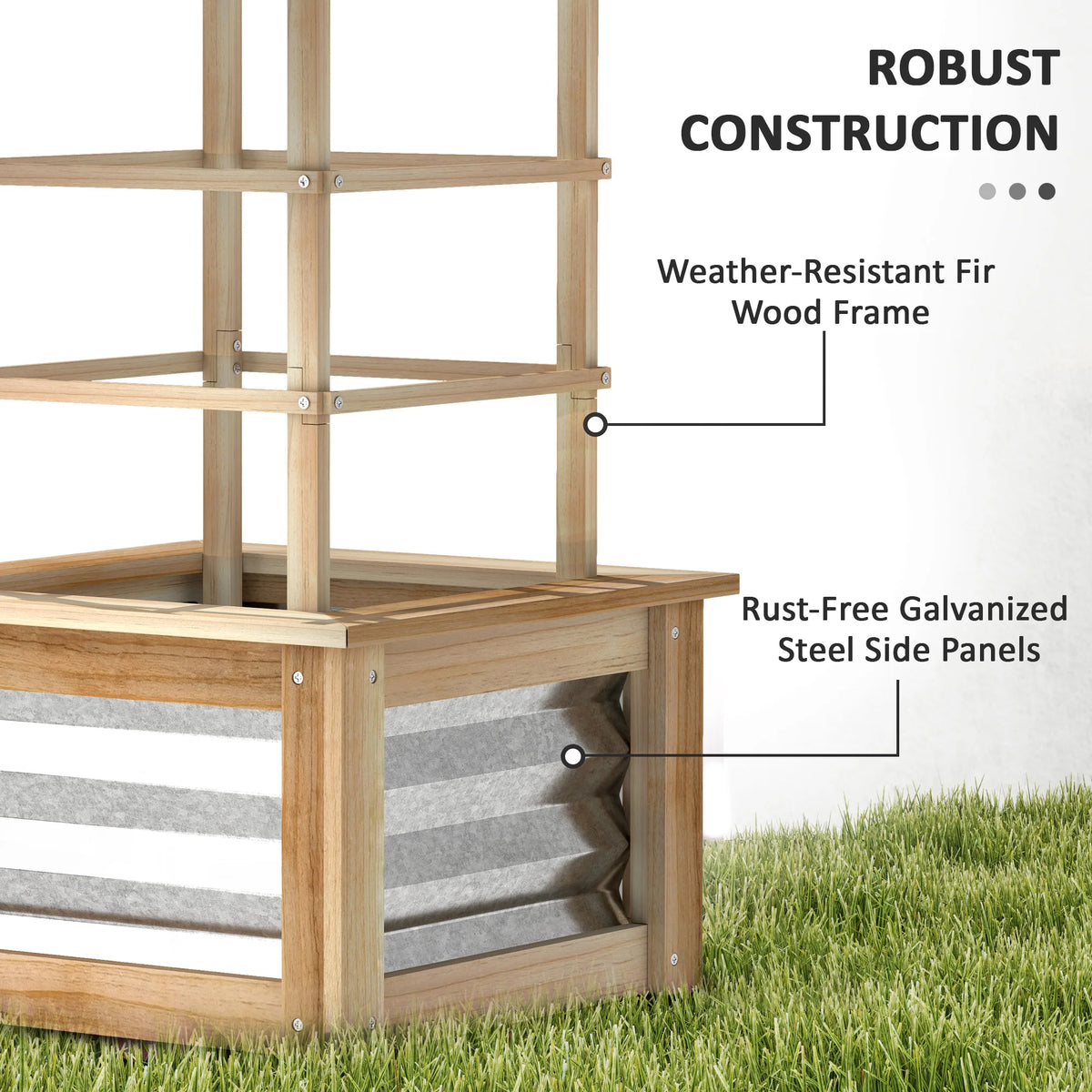 Outdoor Planter with Trellis Wooden Planter Box, Natural Wood