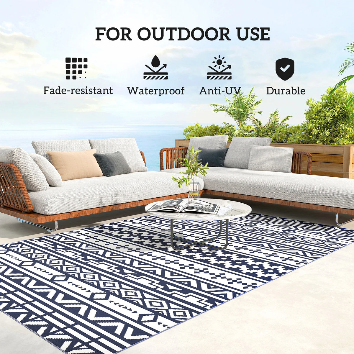 Modern Geometric Polypropylene Indoor Outdoor Area Rug