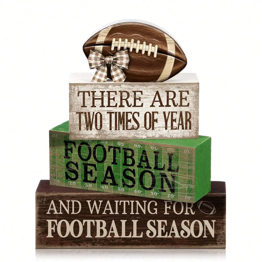 Rustic Football Season Layering Tray Stackable Wooden Block Decoration