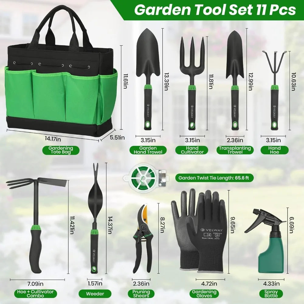 11-Piece Heavy Duty Garden Tools Set with Ergonomic Handles | Rust-Proof, Carry Bag – Ideal Gardening Gift for All