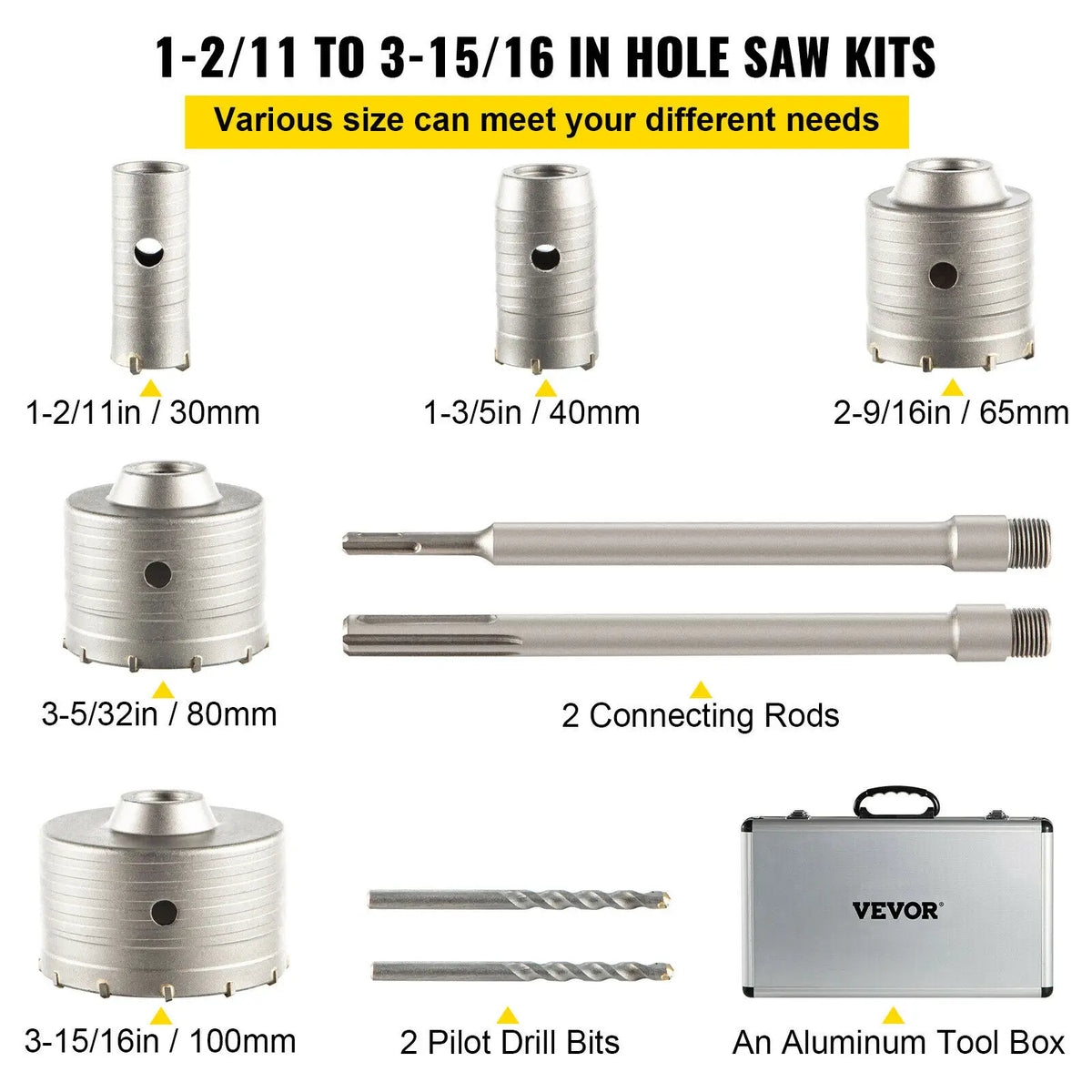 Professional Concrete Hole Saw Kit With SDS Shank For Masonry