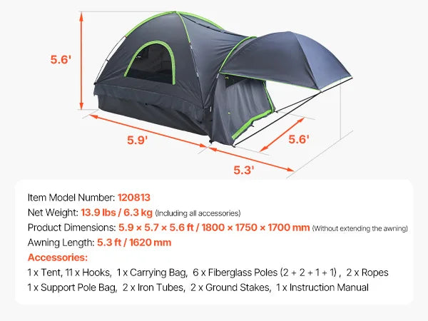 SucceBuy Waterproof Pickup Truck Tent With Expandable Awning For Camping