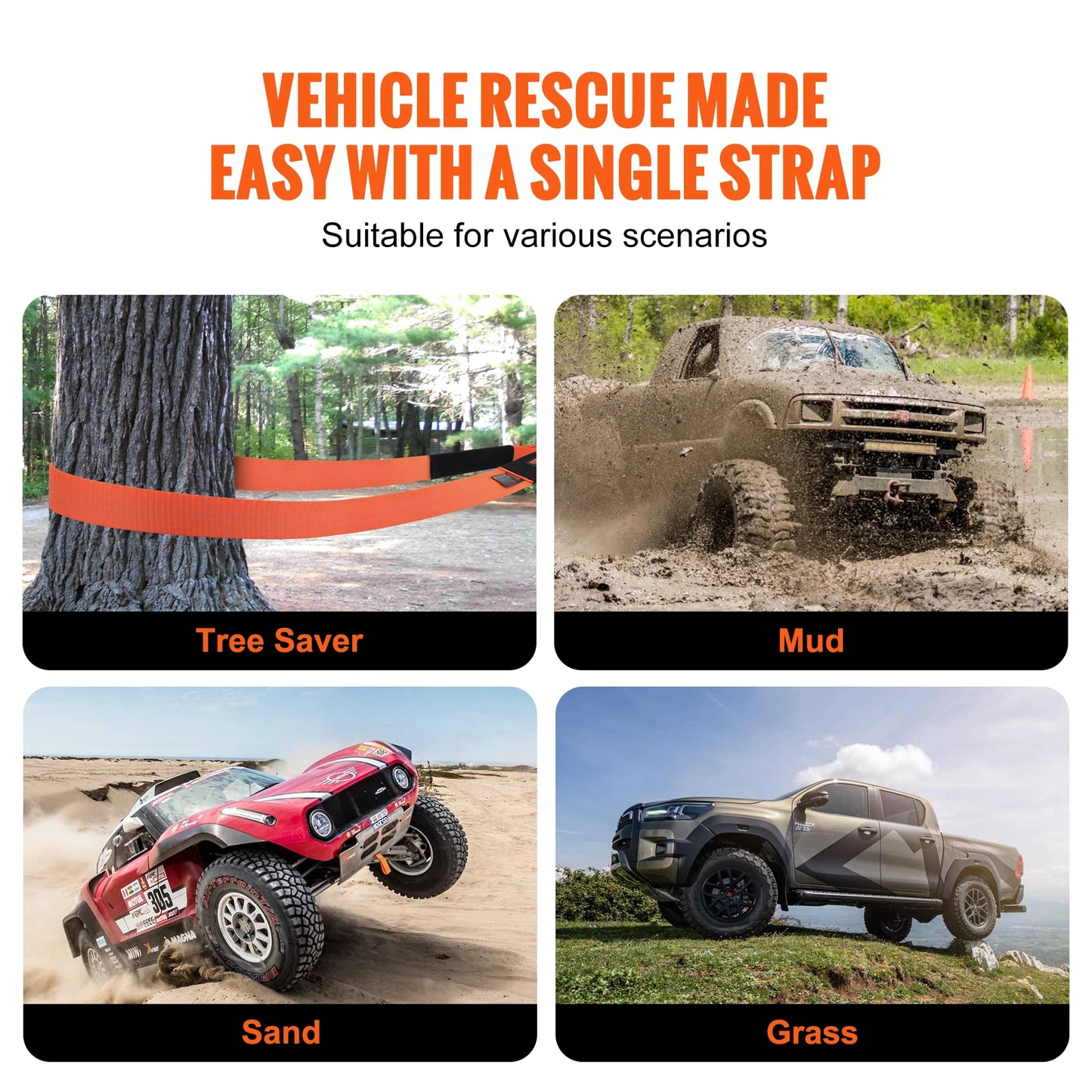 SucceBuy Polyester Tow Strap Recovery Kit High-Strength Car Racing Tow Ropes Auto Trailer Winch Towing Strap for Truck Jeep SUV