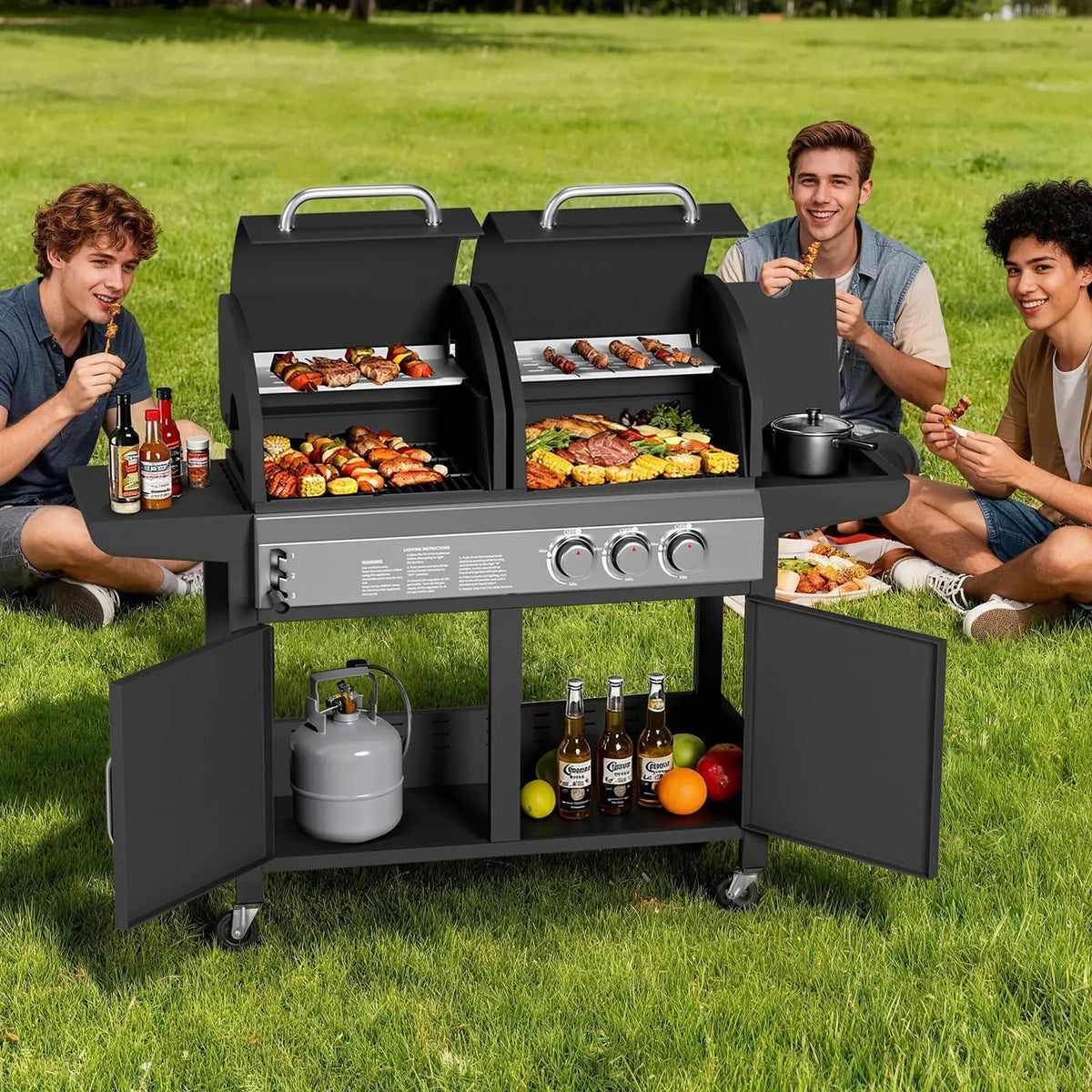 Convertible Propane Gas Griddle With Hood And Removable Cart