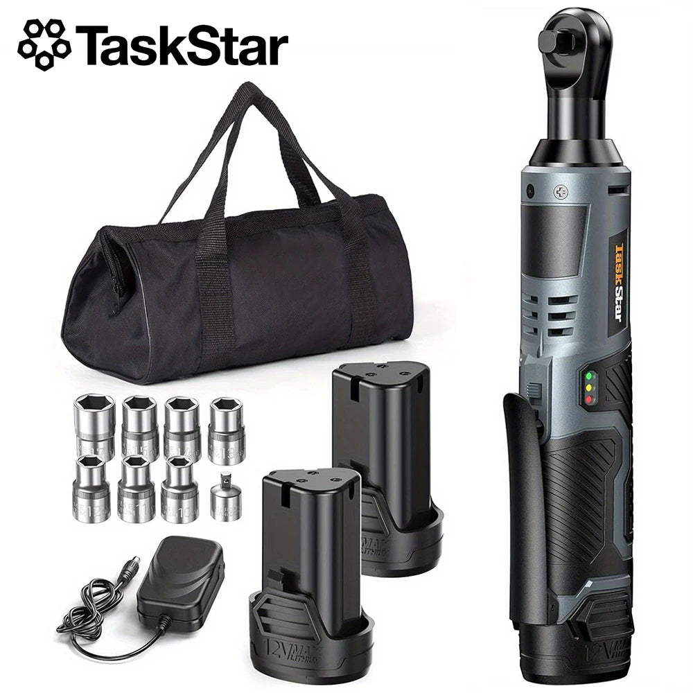 TaskStar 12V Cordless Brushless Electric Ratchet Wrench Kit
