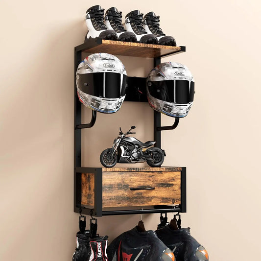 HiMISS Wall Mounted Motorcycle Helmet Holder And Glove Rack