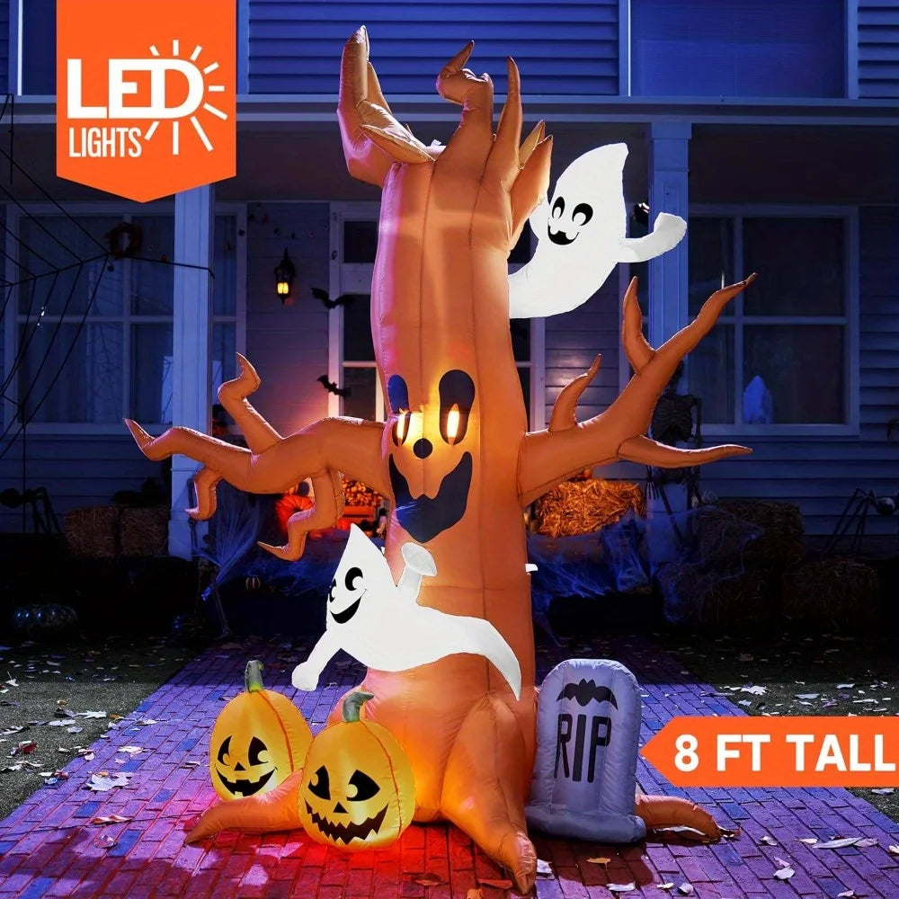 Inflatable Scary Tree With Led Lights For Halloween Yard Decoration