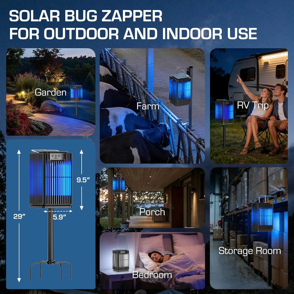 Solar Cordless Outdoor Bug Zapper With Integrated Led Ground Bracket