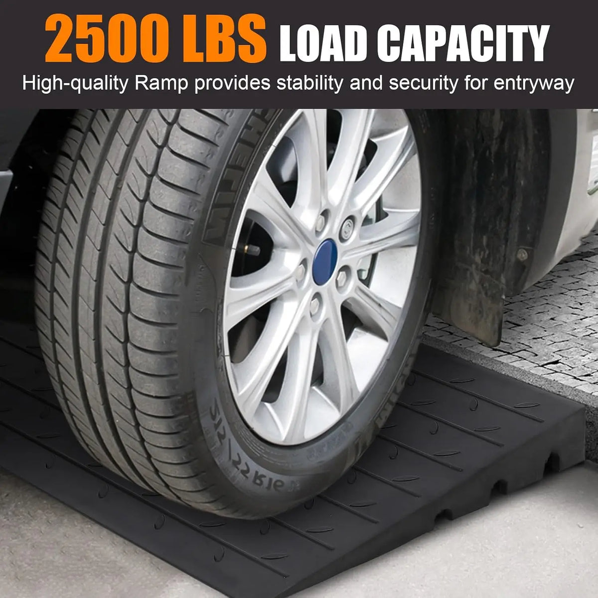 Tacleekii Rubber Curb Ramp With Cord Channels for Wheelchair Access