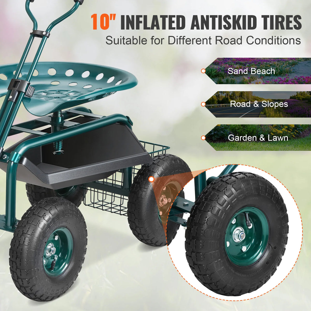 SucceBuy Rolling Garden Cart With Swivel Seat And Steering